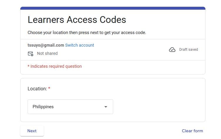 LEARNERS ACCESS CODES